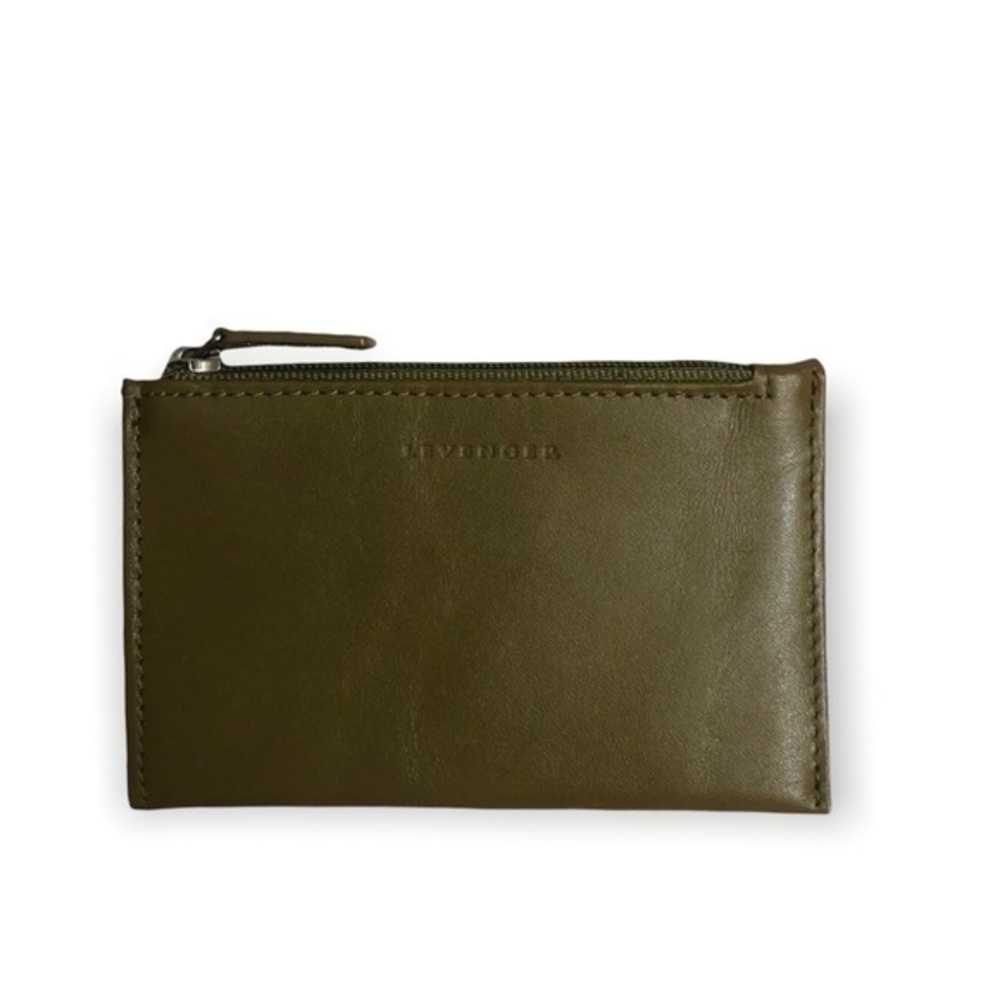 Levenger olive green leather mini card case